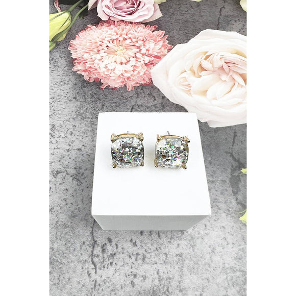 JHP Collection - CUSHION CUT GLITTER EPOXY STUD EARRINGS