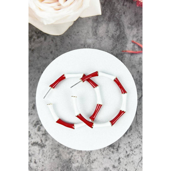 Red and White Sports Hoop Earrings