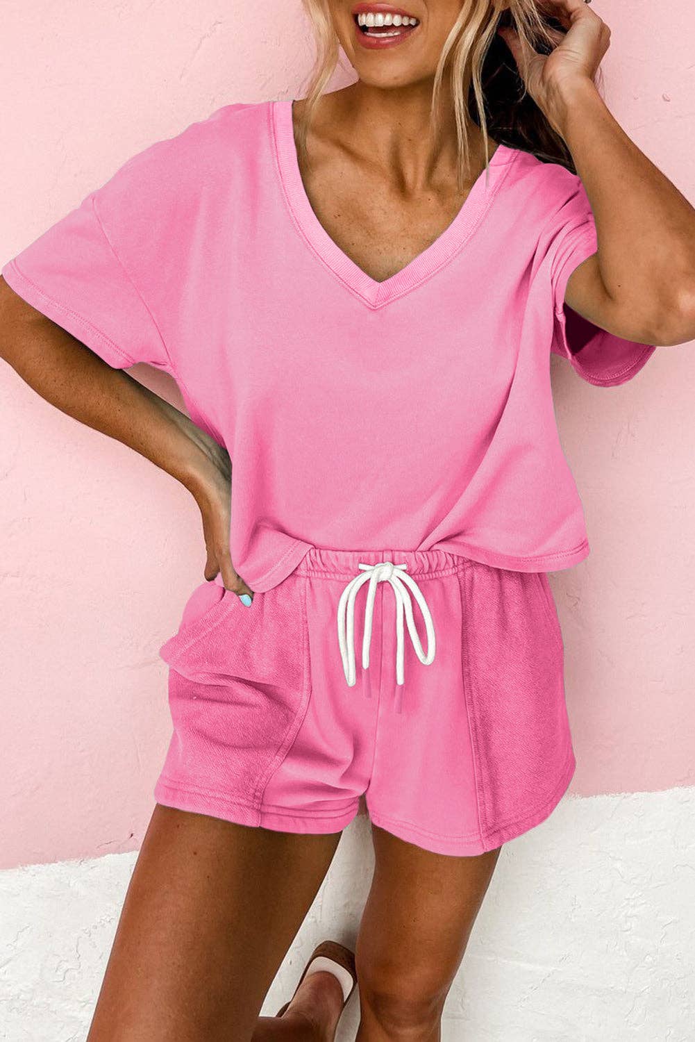 Karter V-Neck Lounge Set - Bubble Gum
