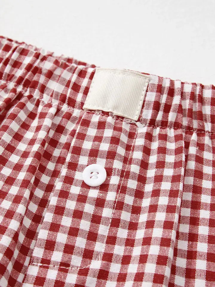 Gingham Print Shorts Red