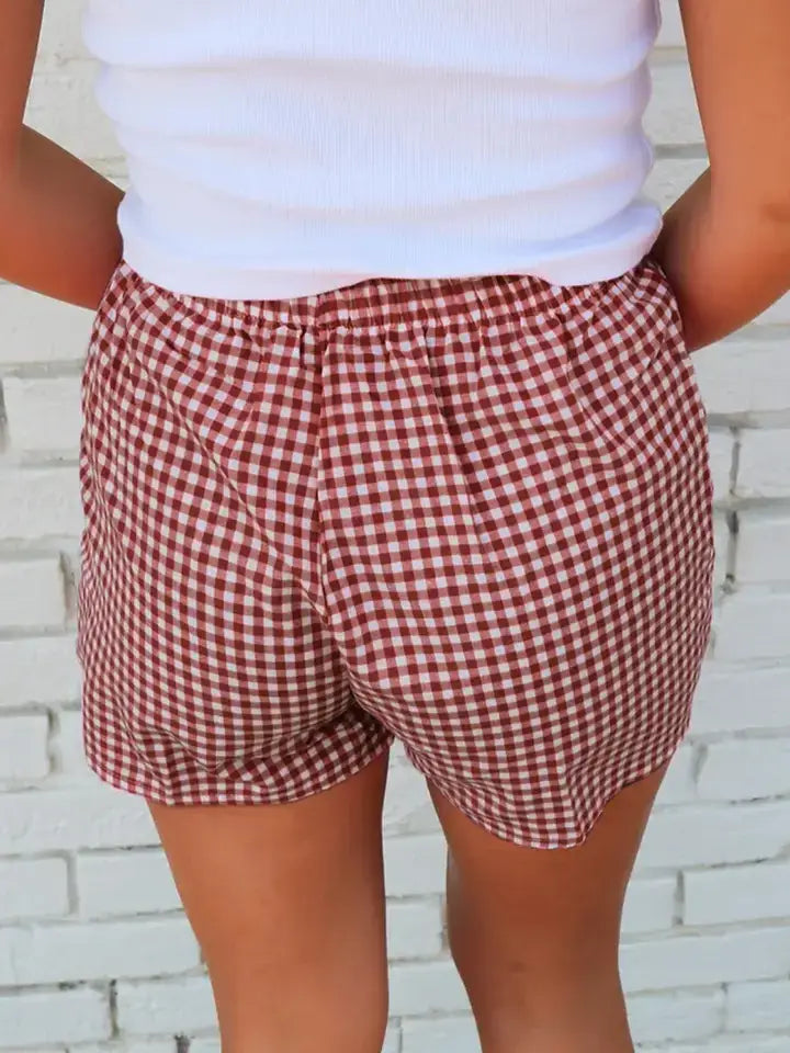 Gingham Print Shorts Red