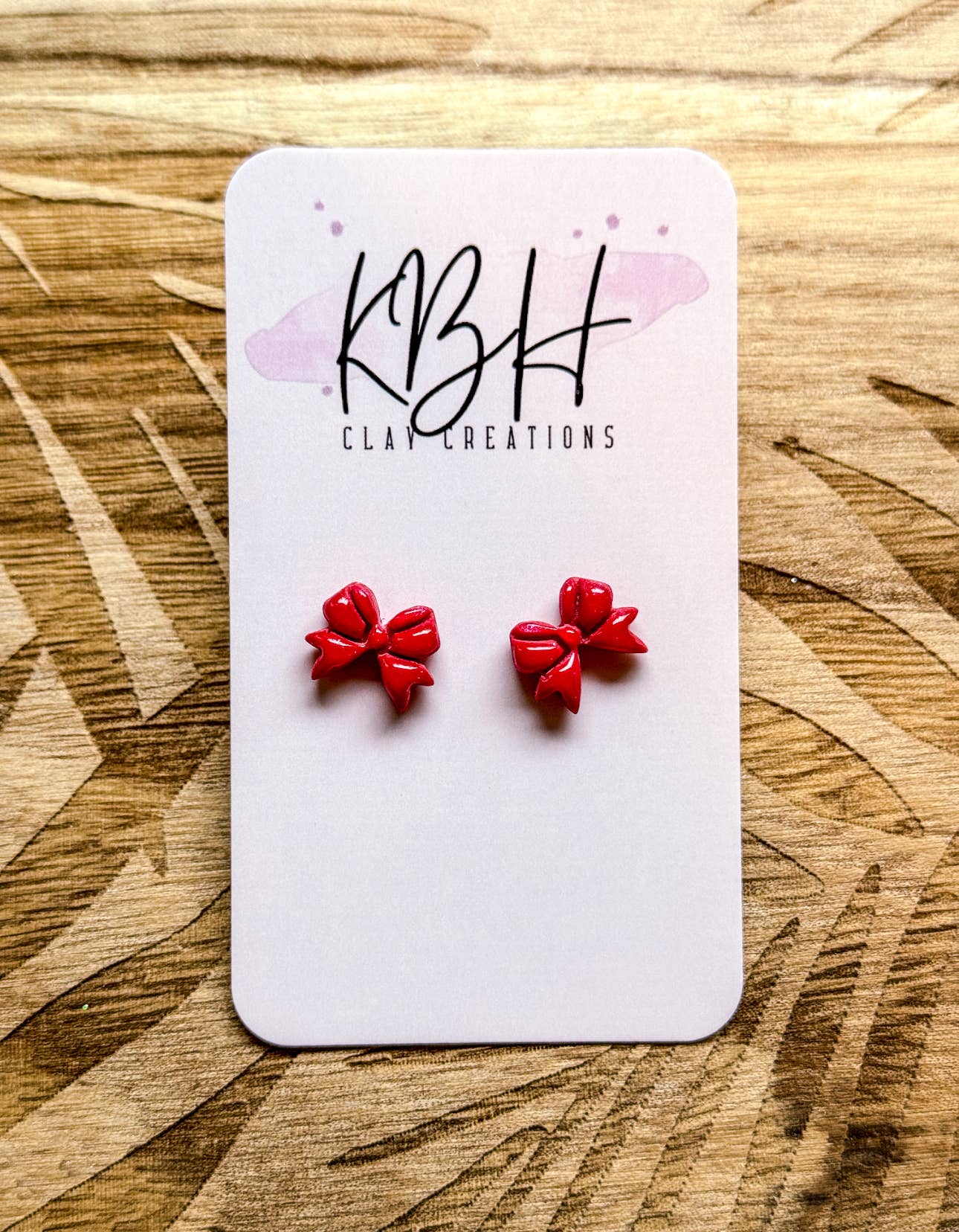 KBH CREATIONS - Pearl Red Bow Stud Handmade Clay Earrings