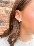 White & Red Checkered Bow Studs