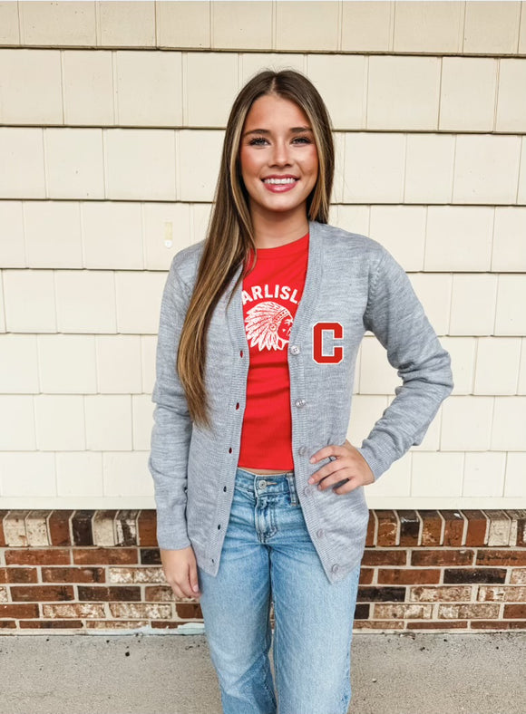 Grey Varsity Cardigan Sweater