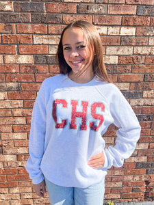 CHS Glitter Varsity Letter BELLA + CANVAS - Sponge Fleece Raglan Crewneck Sweatshirt