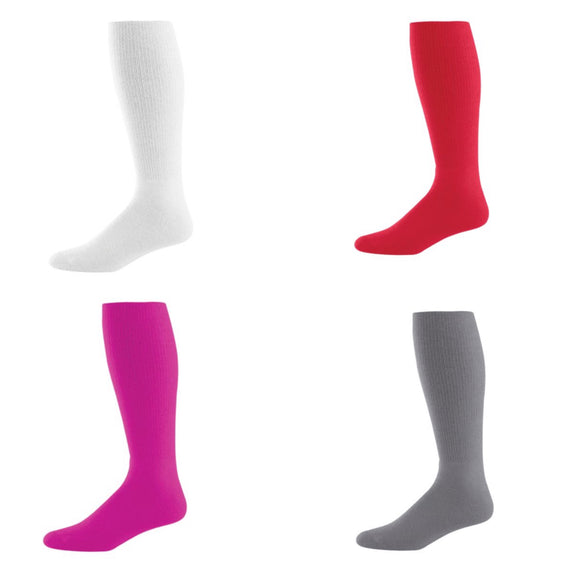 Knee Length Fully Cushioned Athletic Socks (Red, Grey, White, or Pink)