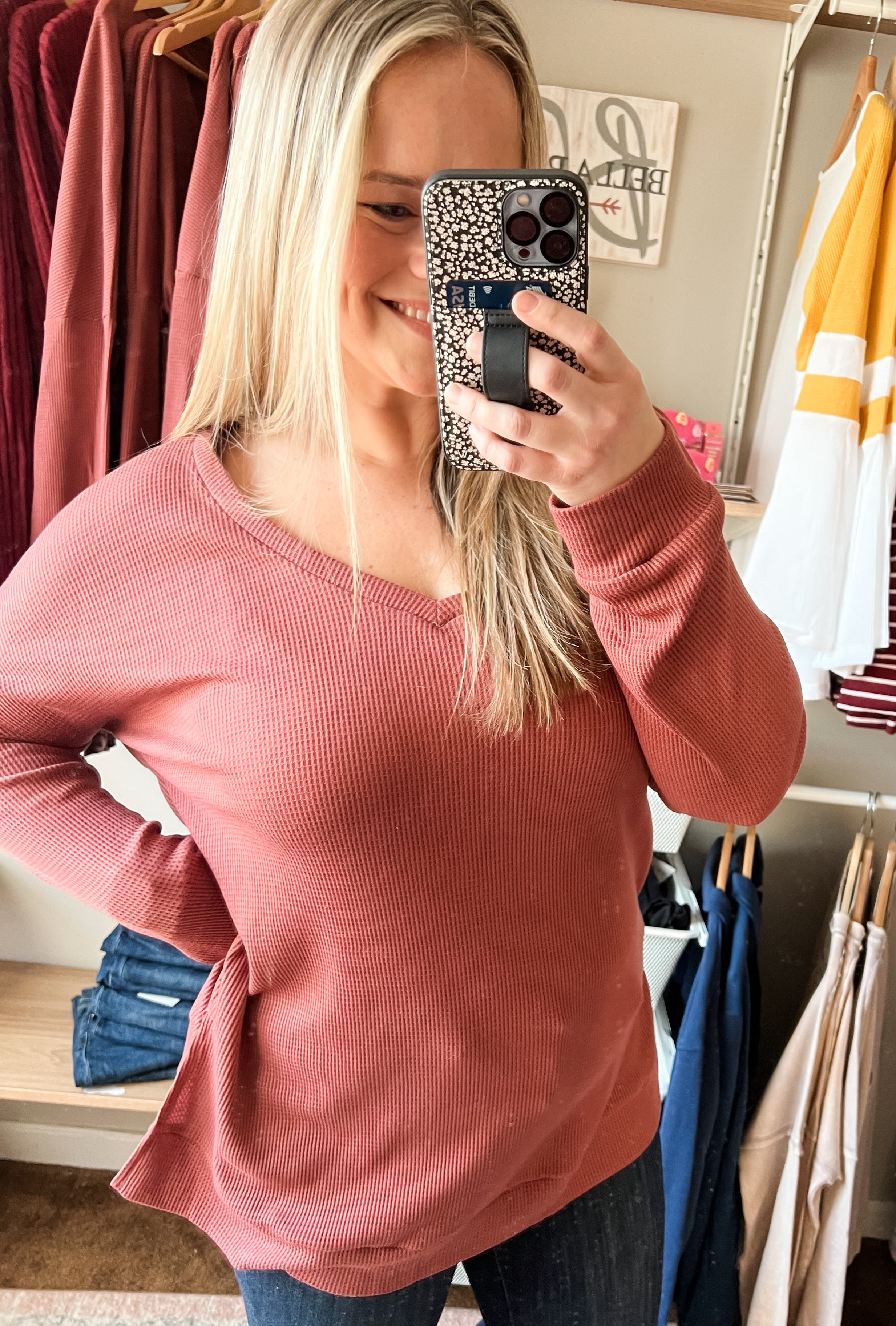 Waffle Knit Split Hem Rory Tunic-Mauve (Large)