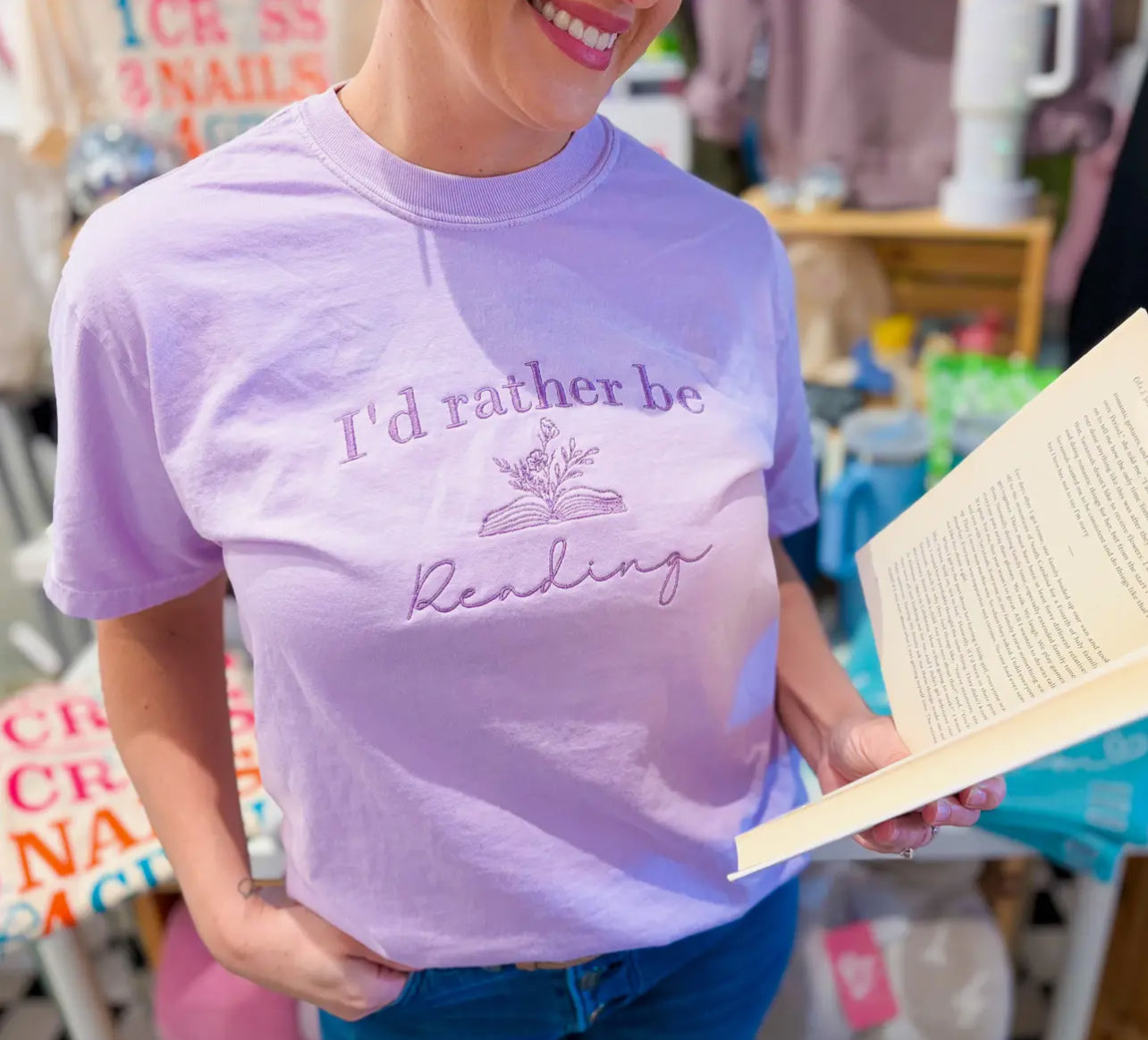 I’d Rather Be Reading Embroidered T-Shirt | Pre-Order