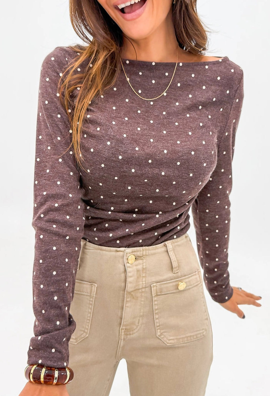 Chloe Polka Dot Boat Neck Top