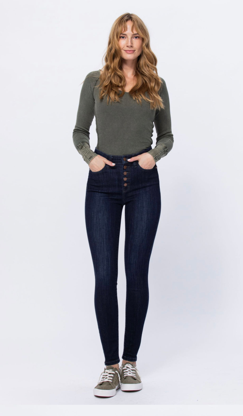 Button Handstand Katy Button Fly High Waist Handstand Resin Skinny – The Village ...