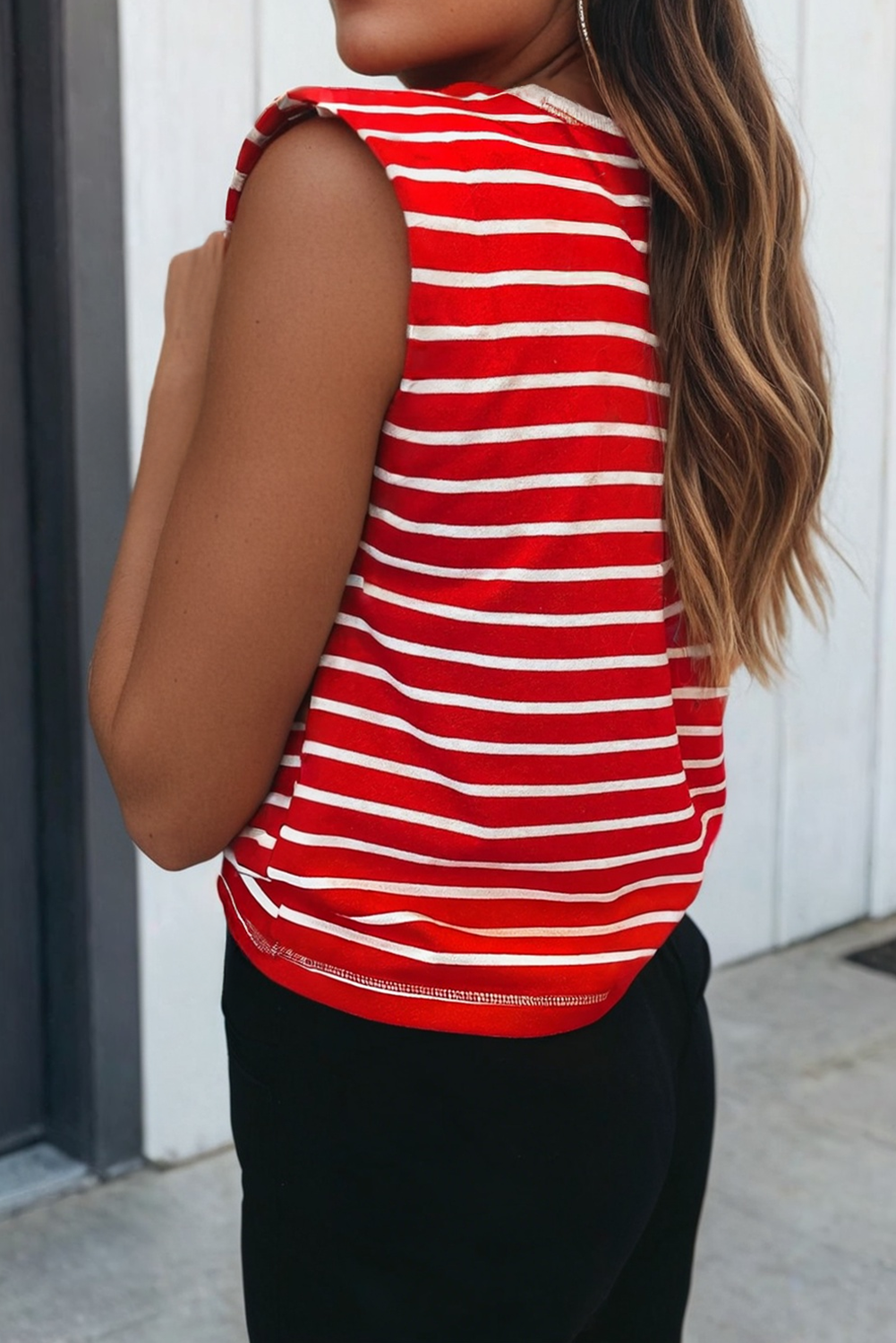 Sadie Striped Round Neck Tank - Red