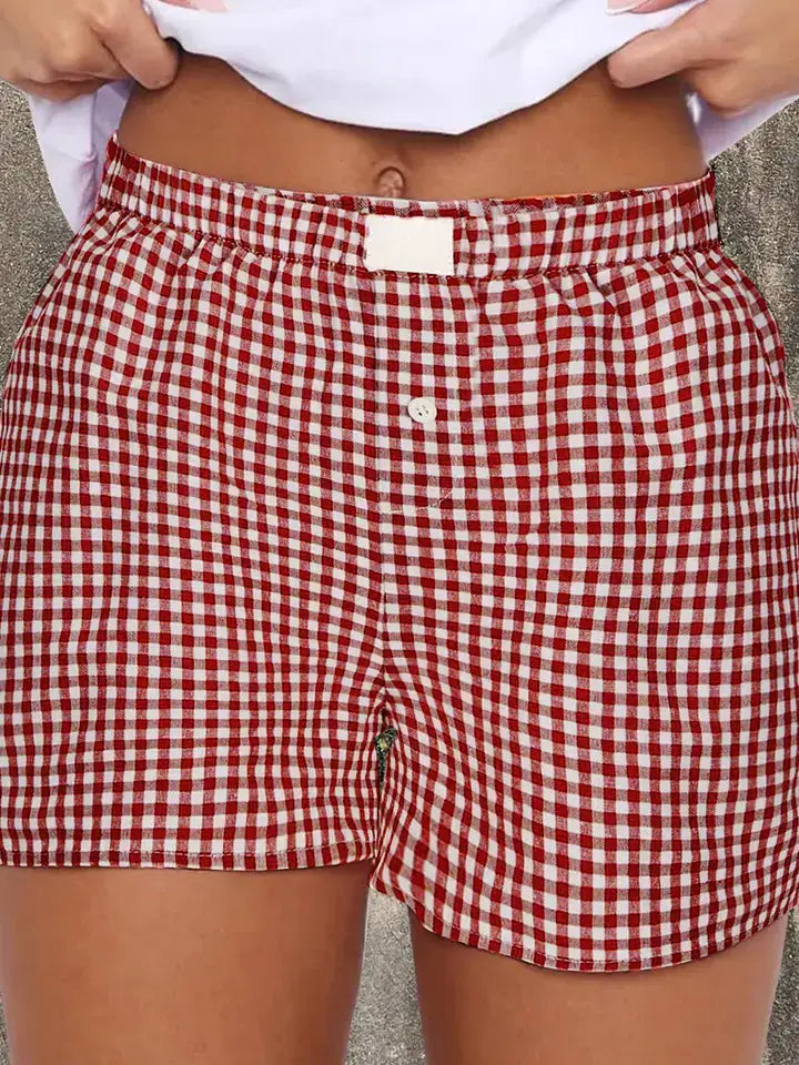 Gingham Print Shorts Red