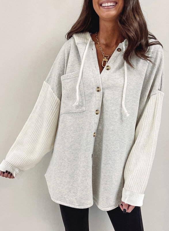 Olivia Colorblock Hoodie Sweatshirt with Button Detail