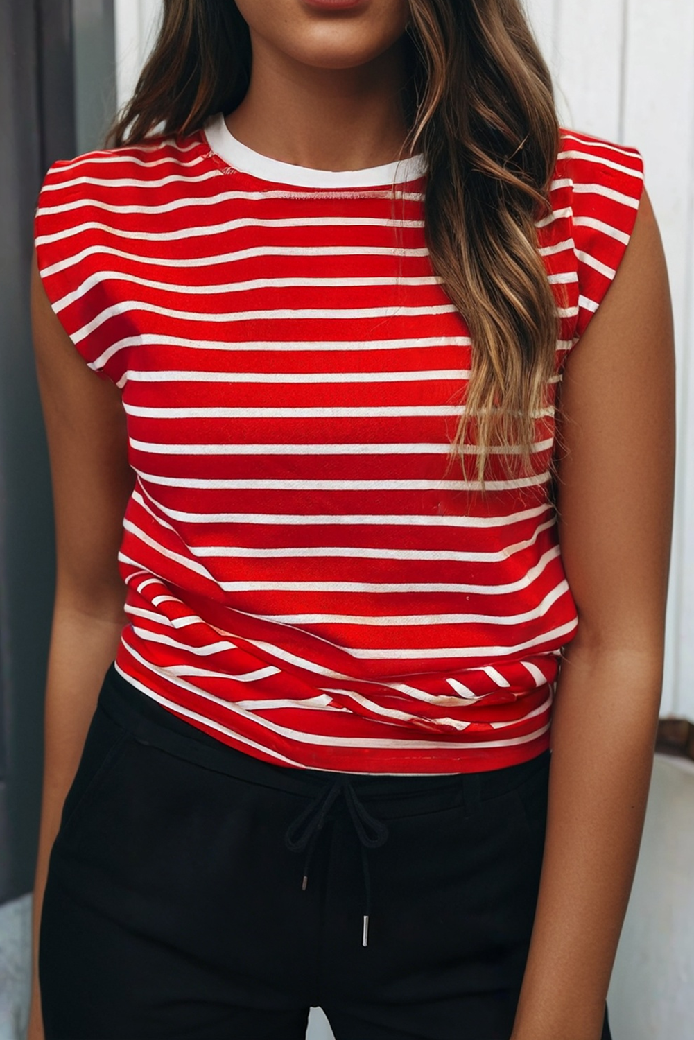 Sadie Striped Round Neck Tank - Red