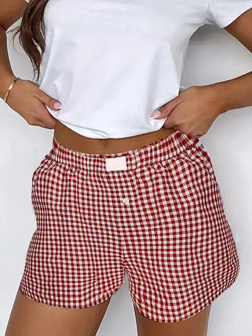 Gingham Print Shorts Red