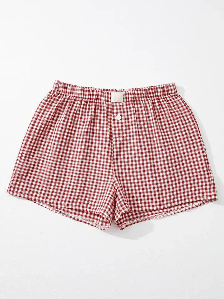Gingham Print Shorts Red