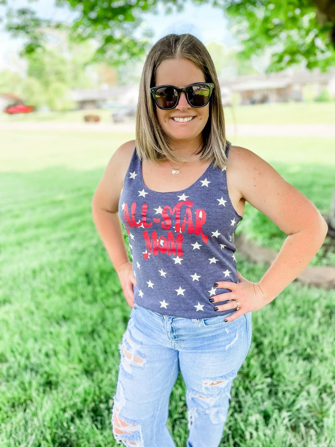 Ladies Fit All Star Mom Tank-blue