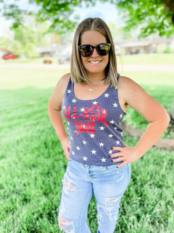 Ladies Fit All Star Mom Tank-blue